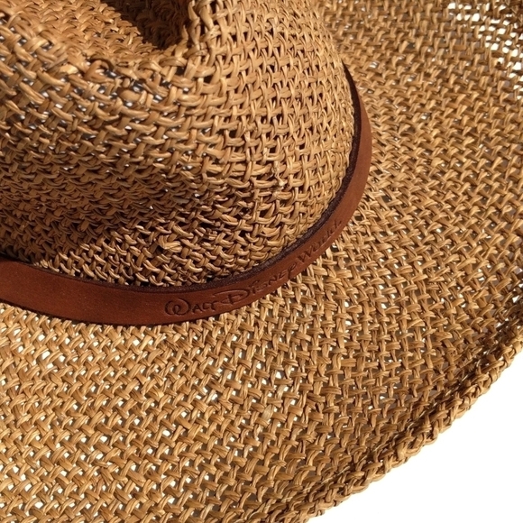 Walt Disney World 90's Vintage Fedora Style Straw Hat with Leather Band Brown - Picture 5 of 12